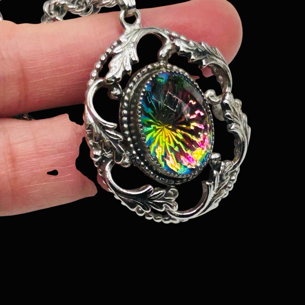 Vintage Whiting Davis Vitrail Glass Necklace Earring Set Original Box - Picture 6 of 12